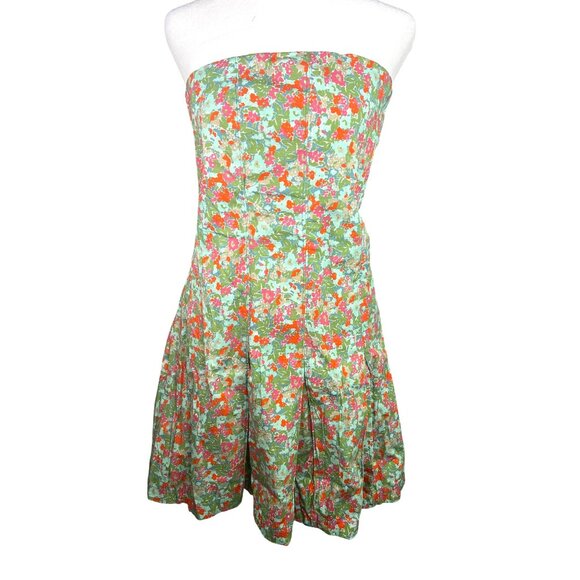 Free People Made Me Smile Strapless Floral Dress Pleated Skirt Button Back XL - Picture 3 of 14